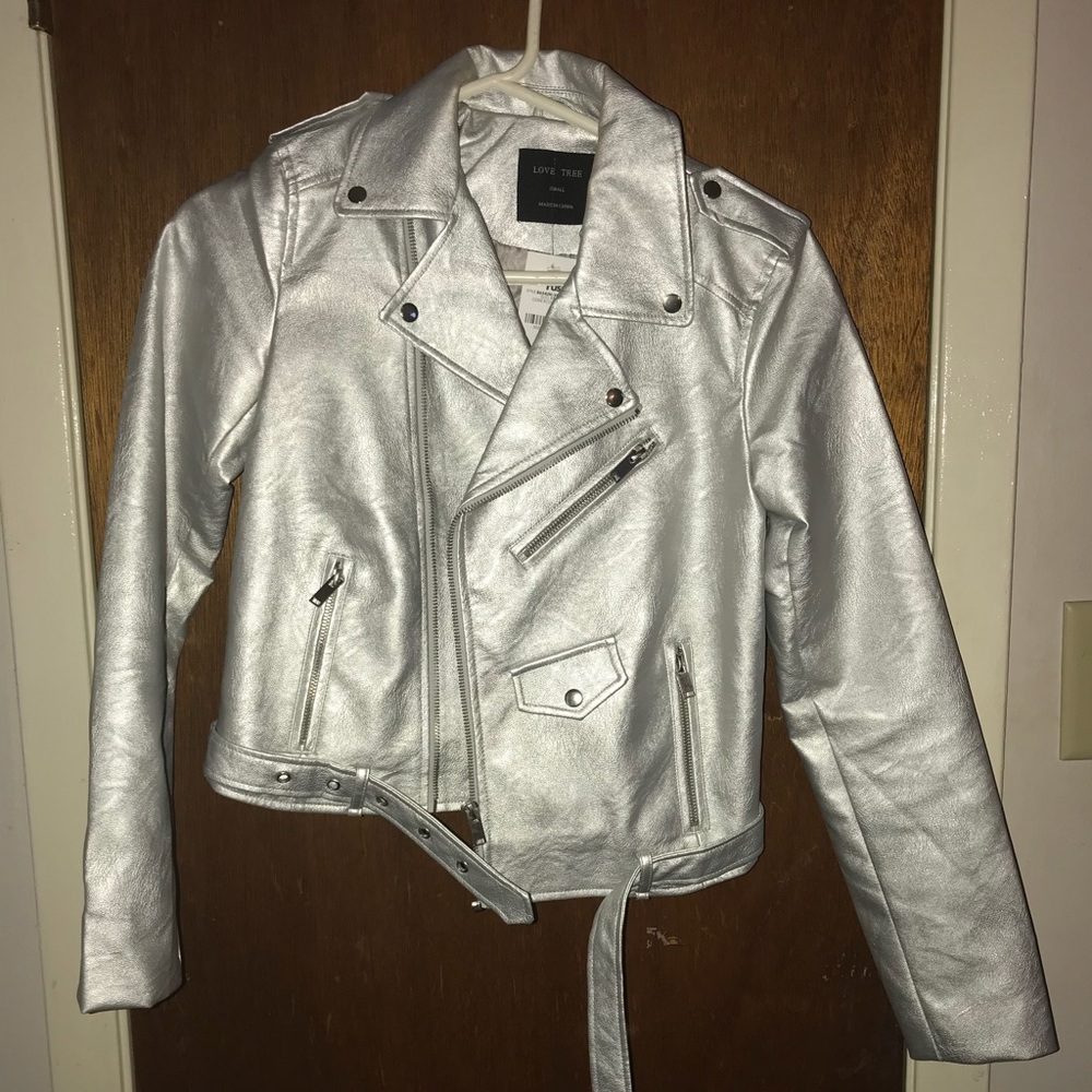 Faux leather silver jacket